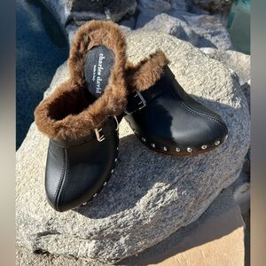 Charles David Faux Fur Black Mule